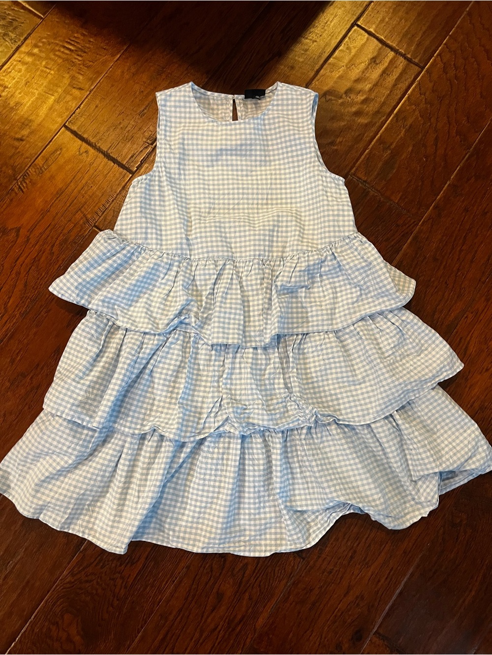 Who What Wear Blue Gingham Tiered Ruffle Mini Dress XS Sleeveless Cottagecore